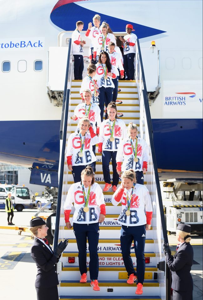 Team GB Olympic stars make their way on to the tarmac after special flight home from Rio