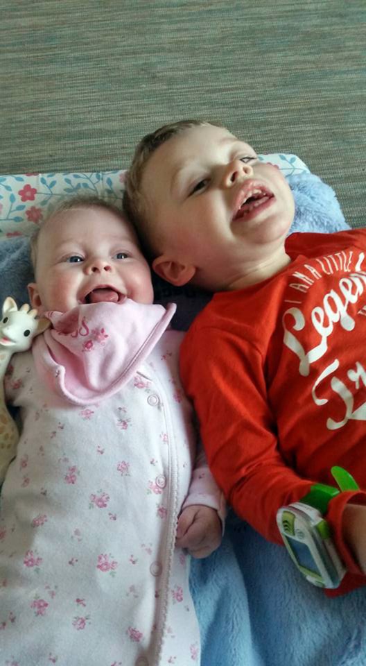 Justine and Chris are now parents to Jasmine and Oscar, pictured
