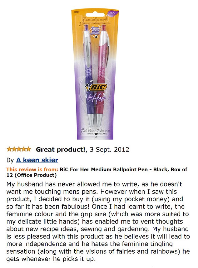A set of feminine-looking pens caused some consternation on the site