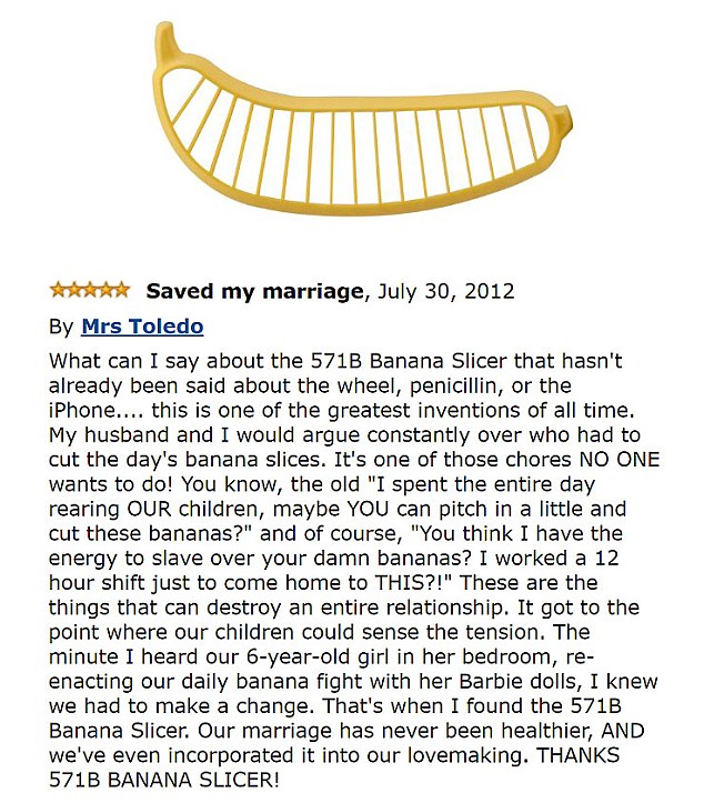 The banana slicer scored well when it came to keeping the peace in a relationship