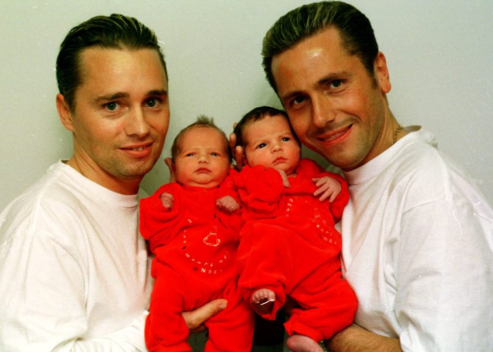 Proud Fathers Barrie Drewitt And Tony Barlow With Their Children Saffron And Aspen Drewitt-barlow After Their Surrogate Motherrosalind Bellamy Delivered Them... Barrie Drewitt And Tony Barlow Who Have Won American Court Support As Gay Fathers Of A Tw