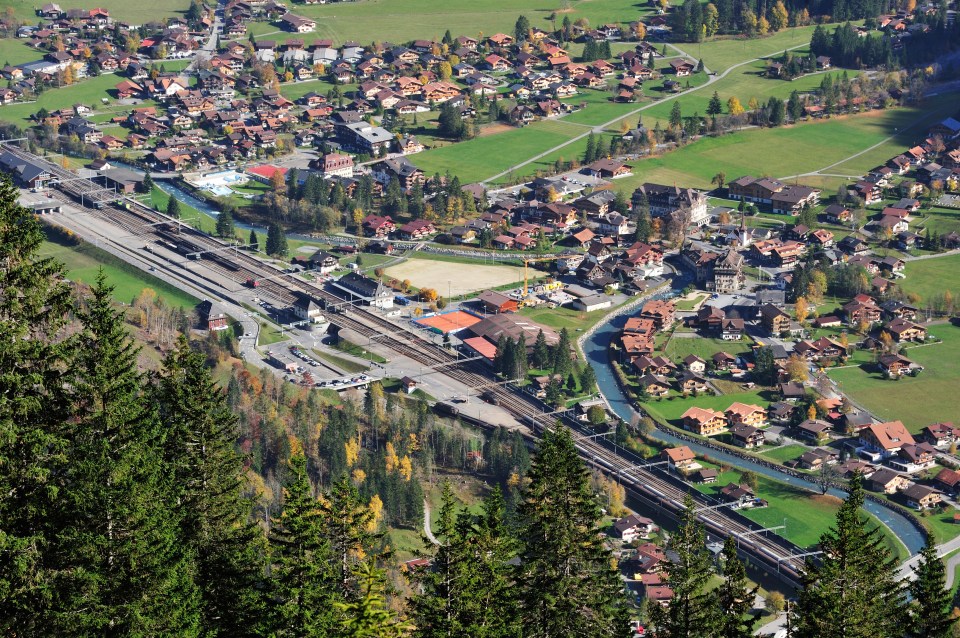 The Swiss town of Kandersteg, in the Bernese Oberland, from the air