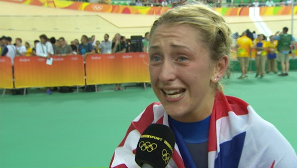 Laura Trott cries as she is interviewed after her gold medal heroics in Rio