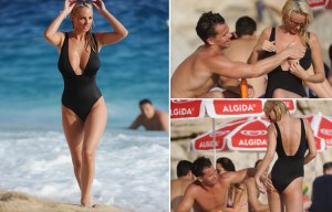 Rhian Sugden’s fiancé Oliver Mellor happily helps her apply sun cream