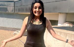 Natalie Sawyer gets soaked to the skin as Sky Sports News presenter is drenched by sprinklers