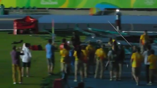 Bolt launches the javelin to the air at 1.40am in Rio