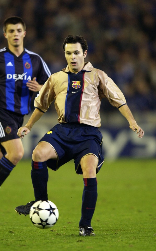 BRUGGE - OCTOBER 29: Andres Iniesta of Barcelona in action during the UEFA Champions League First Phase Group H match between Club Brugge and Barcelona on October 29, 2002 played at the Jan Breydelstadion stadium in Brugge, Belgium. Barcelona won the match 1-0. (Photo by Dave Rogers/Getty Images)
