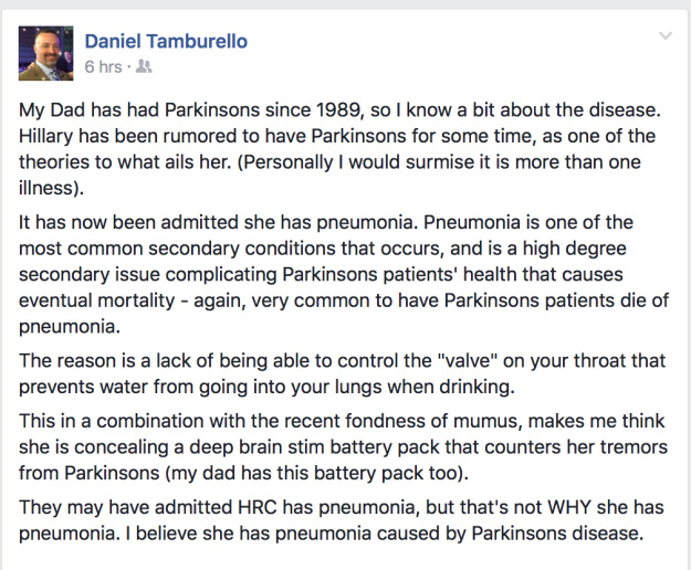 Tamburello's Facebook post in full before it was removed