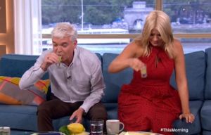 Holly and Phil neck shots live on This Morning after having a 'tiny tequila' last night