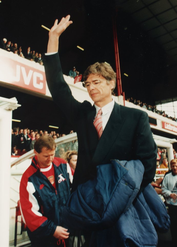 New Arsenal manager Arsene Wenger waves to the crowd. Arsenal V Coventry City 19.10.1996.