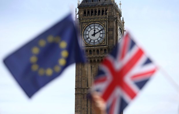 A Union Jack and the EU flag