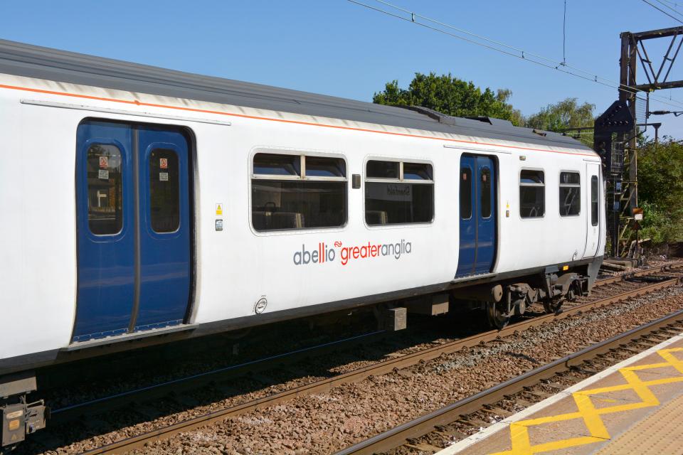 Abellio Greater Anglia train departing station