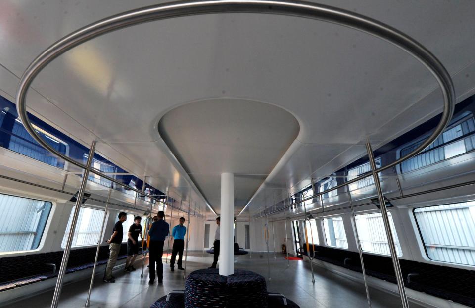 This inside of the Megabus, which is large enough to hold a small dinner dance
