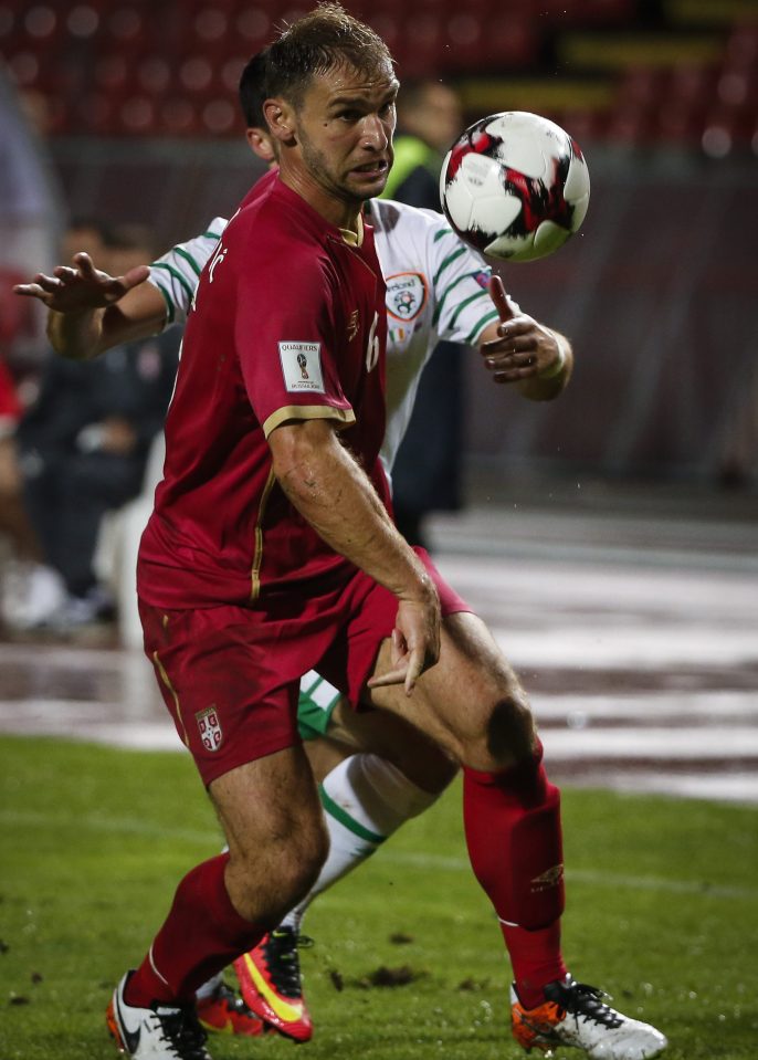 Branislav Ivanovic was in action for Serbia against Ireland in the 2-2 World Cup qualifier draw
