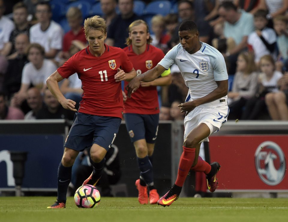 Norway wonderkid Martin Odegaard came face to face with Englands Marcus Rashford on Tuesday
