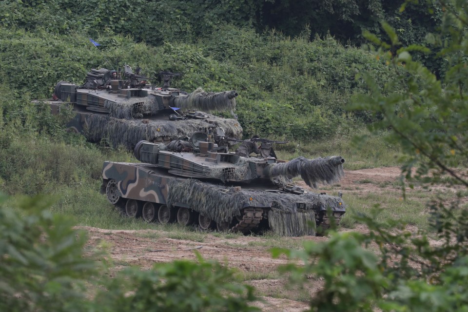 South Korean tanks perform a military exercise near Paju