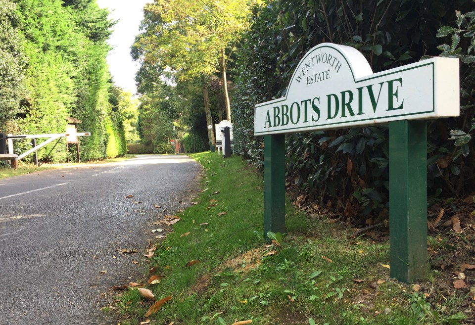 The entrance to Abbots Drive on the private Wentworth Estate where Lee Stunt's body was found