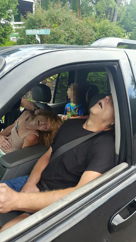 Police released horrific images showing Rhonda Pasek and driver James Lee Acord, 47, passed out after overdosing on heroin