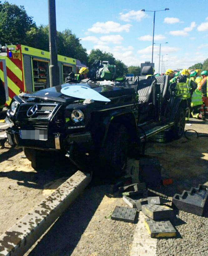 Pape Souare's wrecked car in the aftermath of the crash