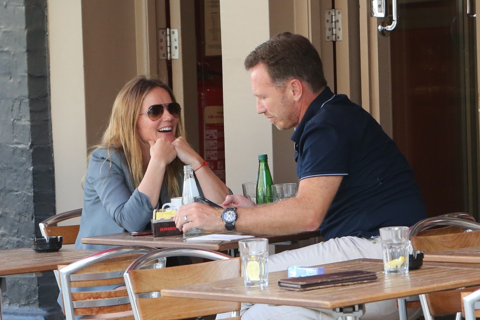 Pit stop ... Geri and formula one hubby, Christian enjoy lunch outside