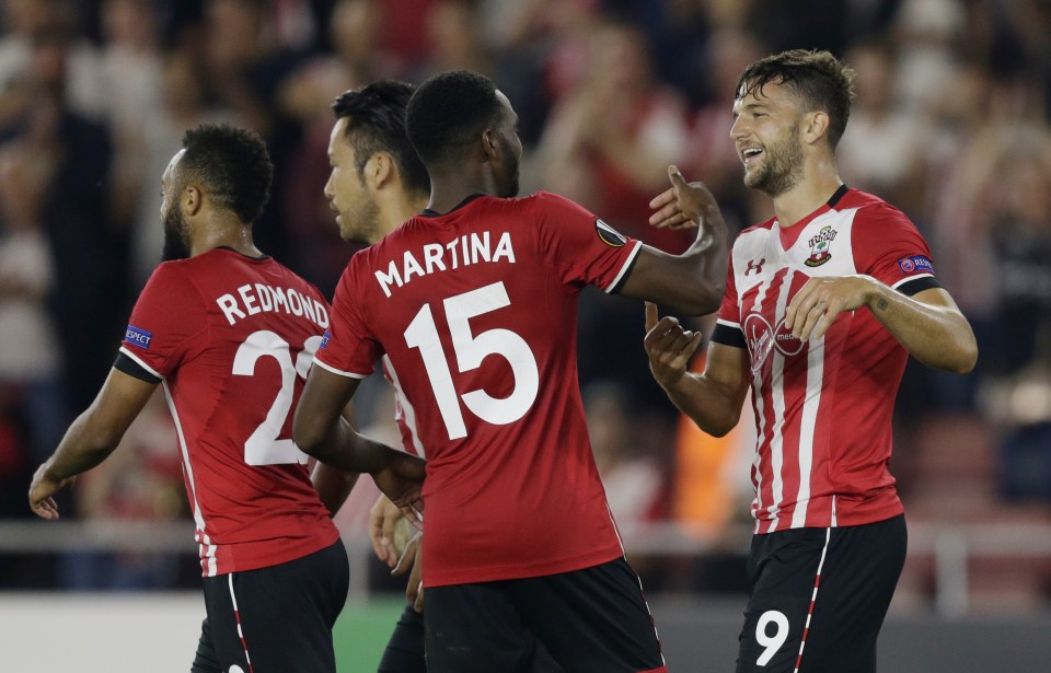 Jay Rodriguez celebrates after scoring Southampton's third