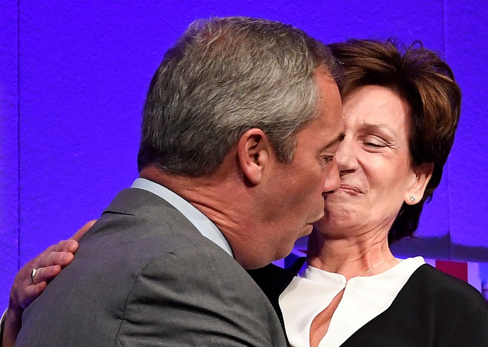 Brussels-bashing Nigel Farage congratulated his successor with an unrequited peck 