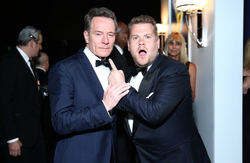 James Corden missed out on the Variety show gong - but remained cheery as he messed around with Brian Cranston backstage