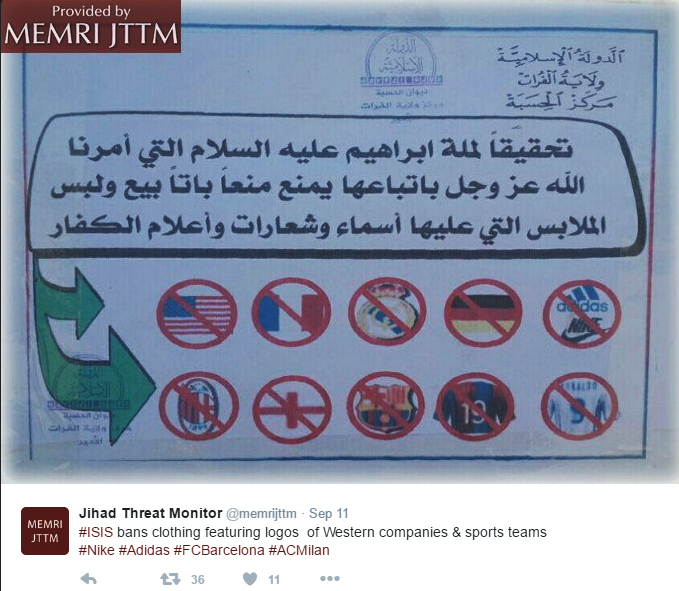 ISIS have banned those living in their controlled zones from wearing England football shirts