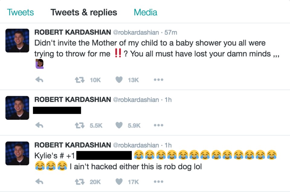 Rob Kardashian leaks sister Kylie's phone number on Twitter in apparent baby shower row