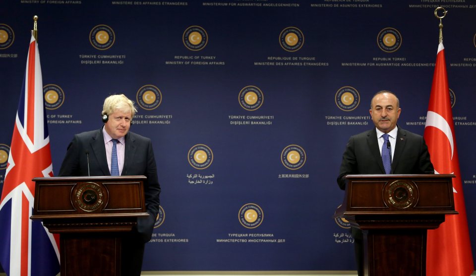British Foreign Secretary Boris Johnson (L) during his meeting with Turkish President Recep Tayyip Erdogan 