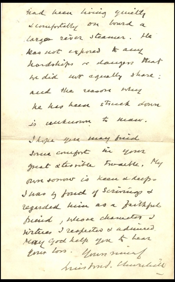 A never seen before letter by Winston Churchill has emerged to reveal how he once escaped a fatal bout of food poisoning