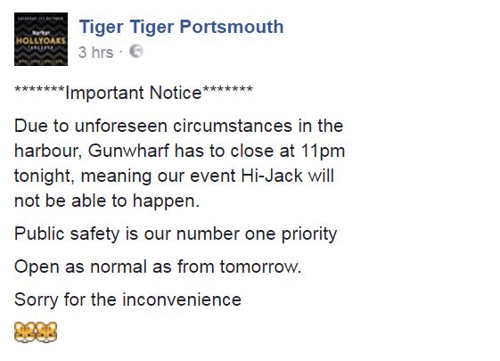 Facebook post by Tiger Tiger