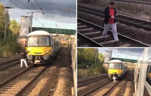 Bizarre moment furious commuter walks down tracks and blocks trains in 'protest over fare price' - causing chaos and LOTS of passenger fury