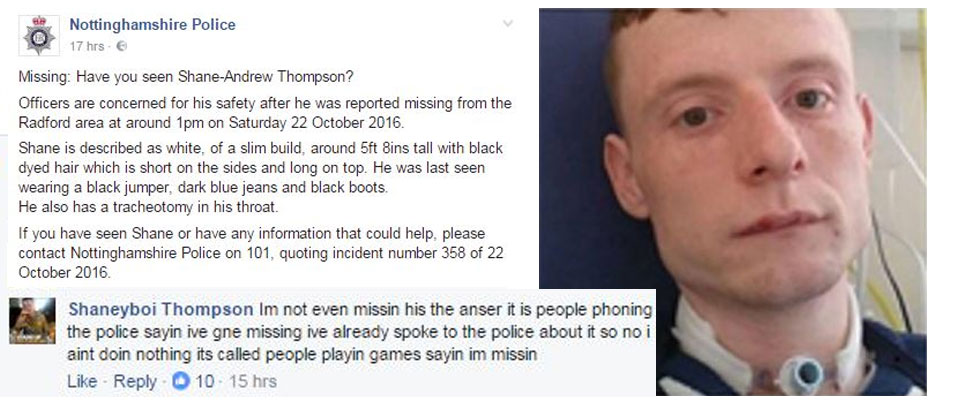 Appeal . . . cops' appeal for help, and Shane-Andrew's reply