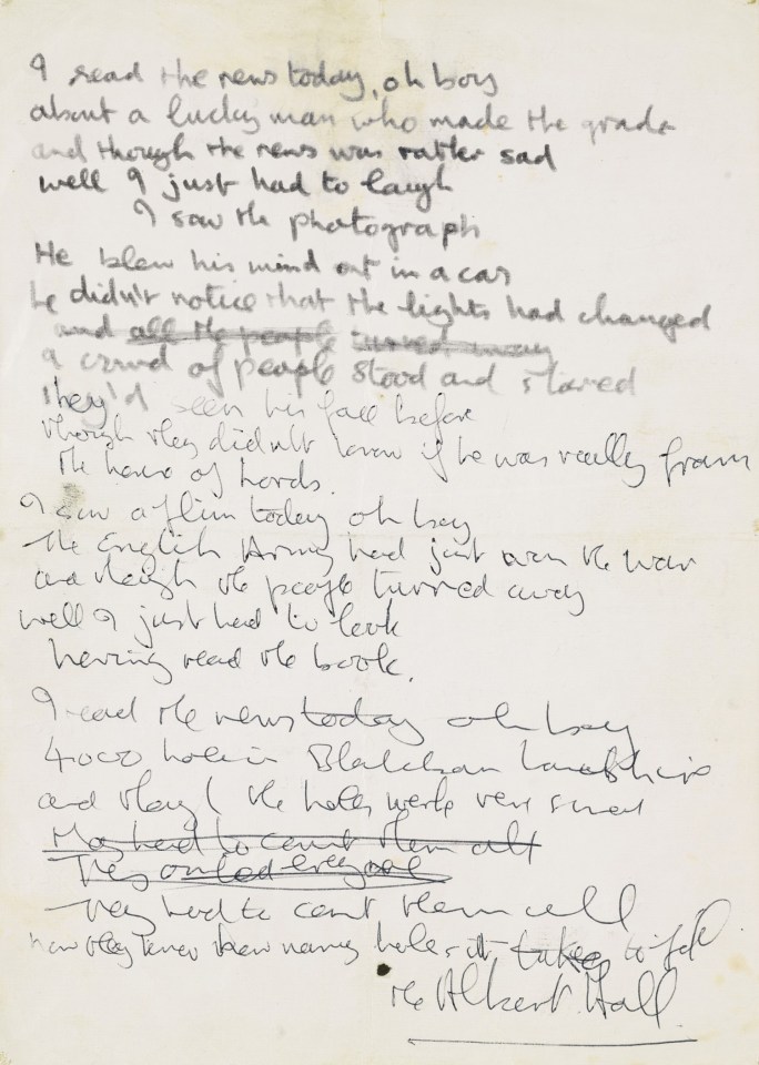 The original manuscript jotted down by Lennon