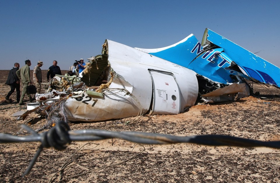 The wreckage from the bombing of a Russian passenger plane heading to St Petersburg last year