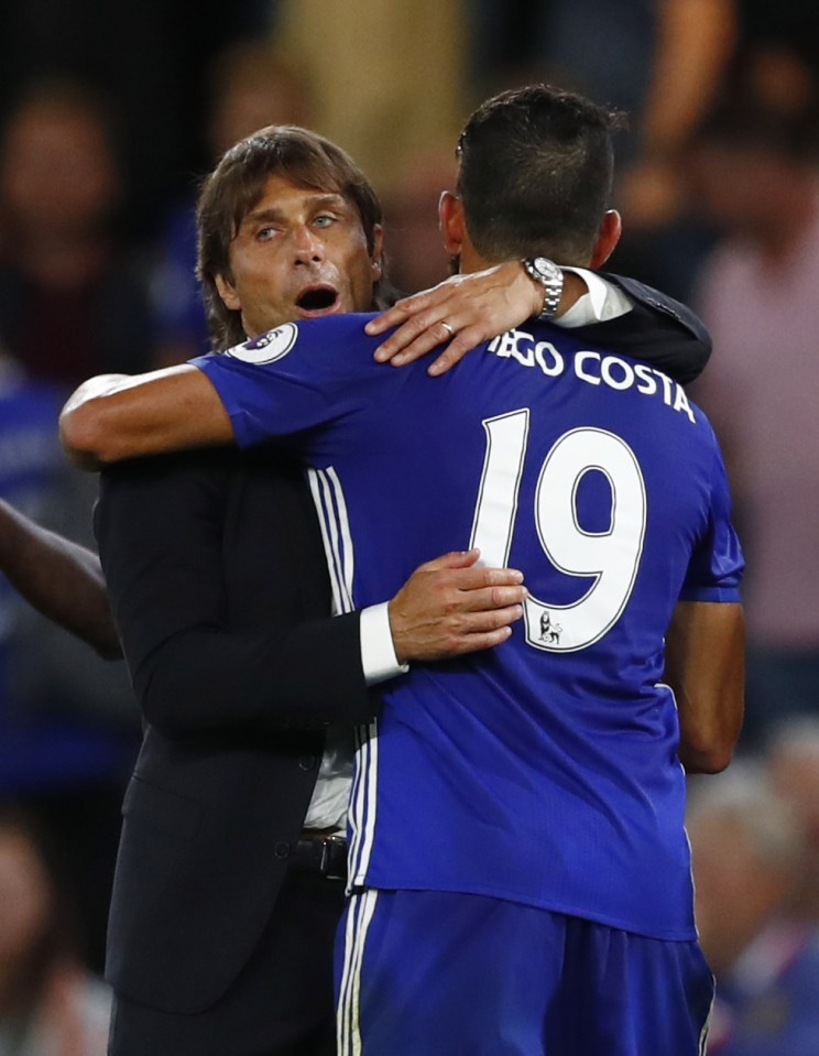Diego Costa gestures to be subbed during the Leicester win