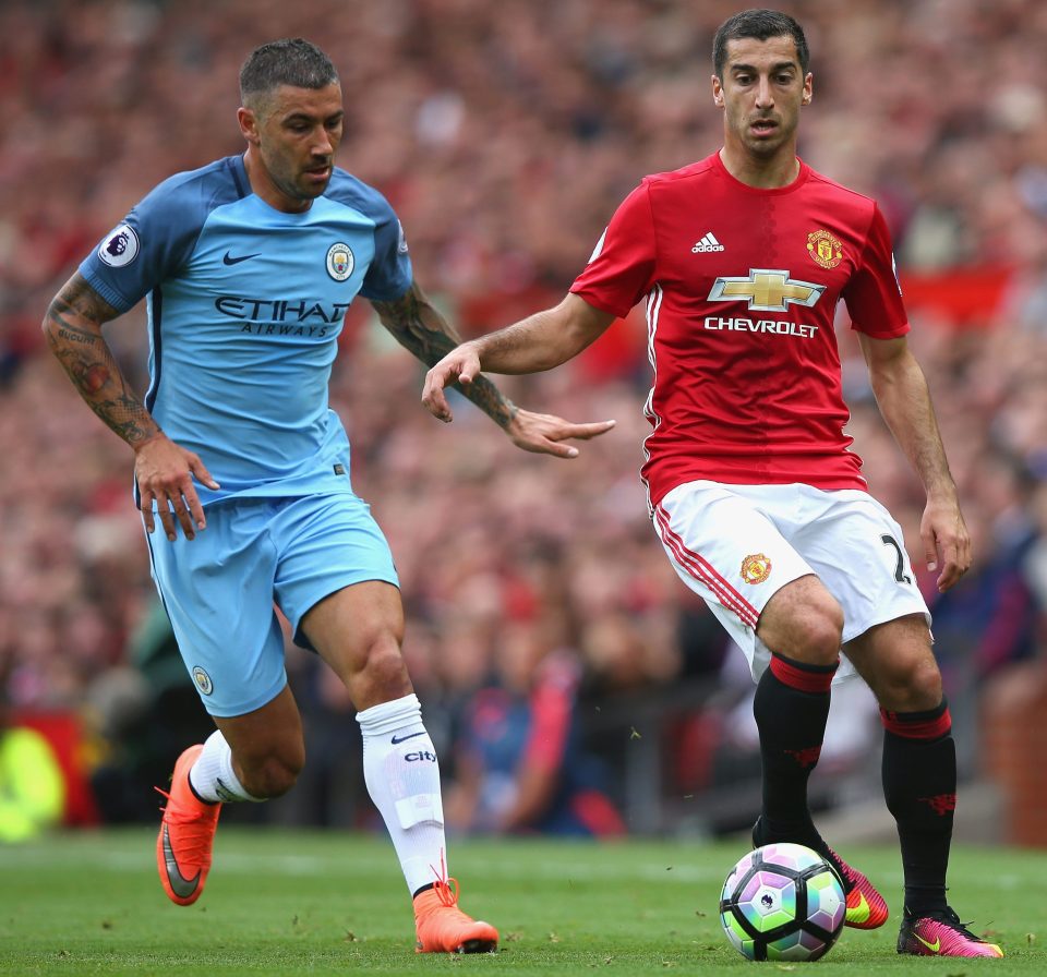 Mkhitaryan vies with Man City left-back Aleksander Kolorov but has had few chances to shine in the Prem