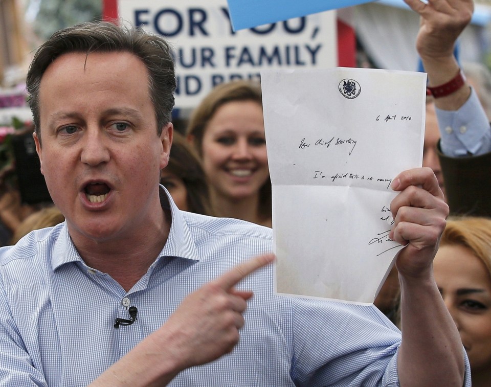David Cameron took to carrying a copy of the infamous note when he went campaigning