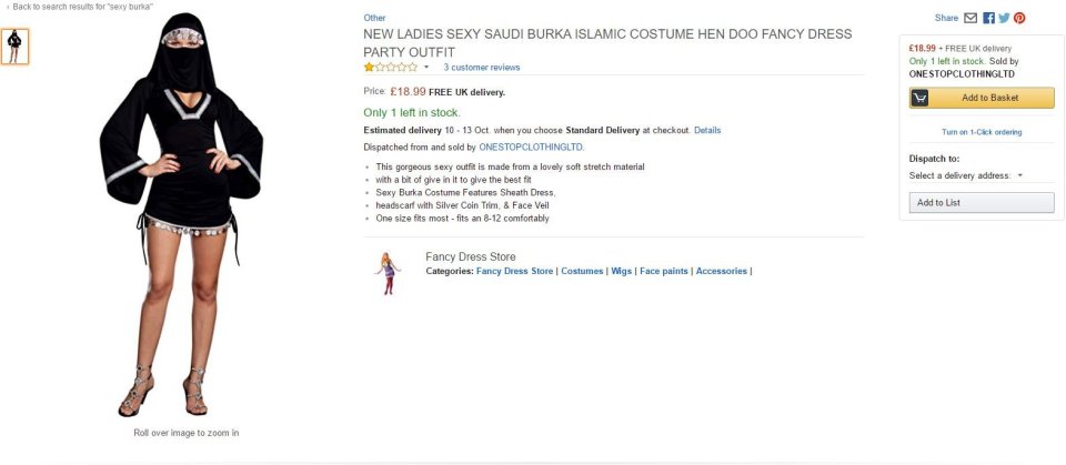 Online retail giant Amazon have sparked controversy in the run up to Halloween by selling "Islamophobic" costumes