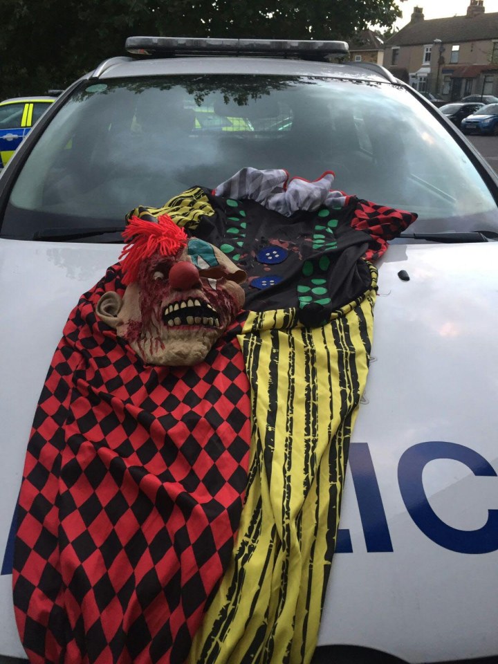 The "killer clown' costume tweeted by police in Thurrock, Essex where two people were arrested