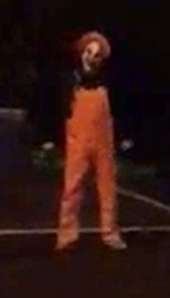 The clown standing in the way of George Birkbeck, 22 on his way home from the shops in Plymouth