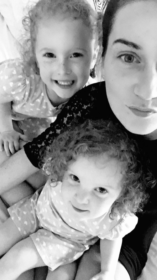 Alice Slattery, 28, and her two children - Lily, 4, and Honey, 3, who were left terrified after clowns ran at their car