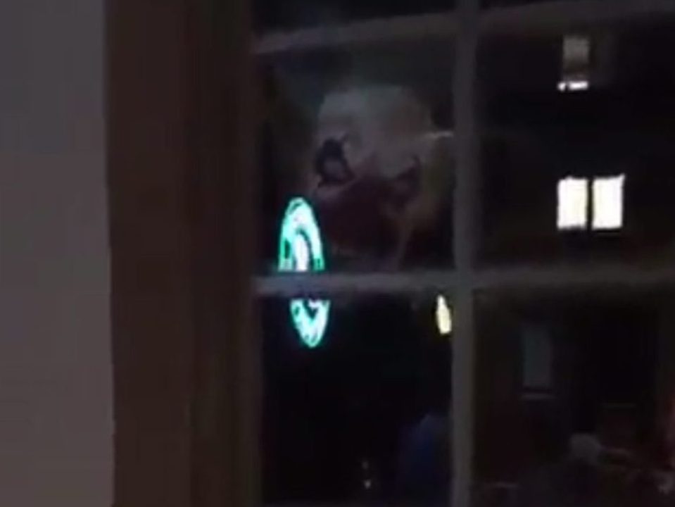 Diners in Bracknell, Berks, had a scare as they met to have a meal together and saw this figure peering in