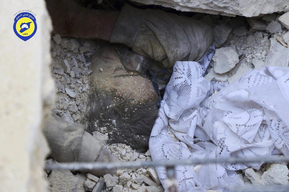 The youngster was buried in the debris after Russia launched a savage wave of airstrikes on rebel-held areas on Aleppo