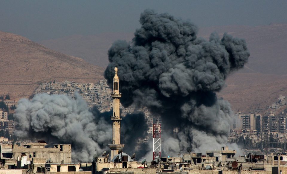 Smoke rises after war jets carried out an airstrike