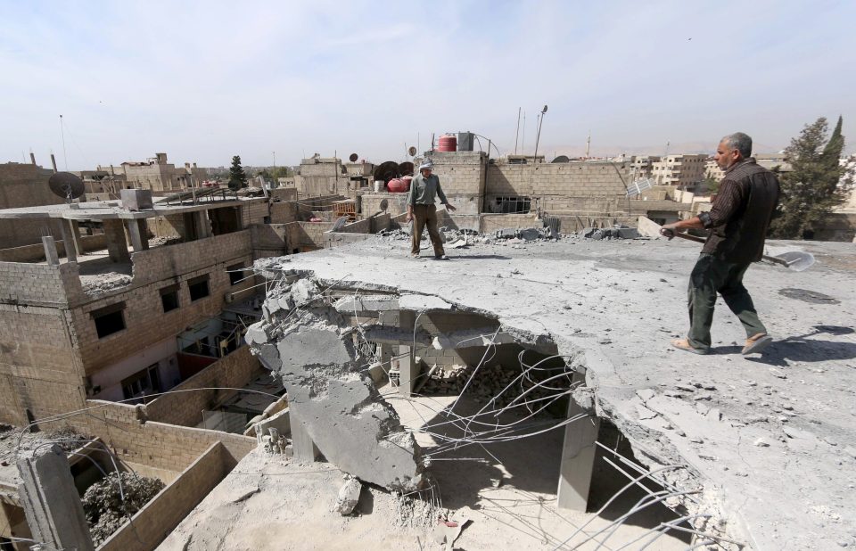 Deadly air raids were also carried out in Damascus (pictured) yesterday