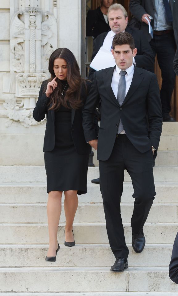Ched Evans and his partner Natasha Massey leave court after the verdict