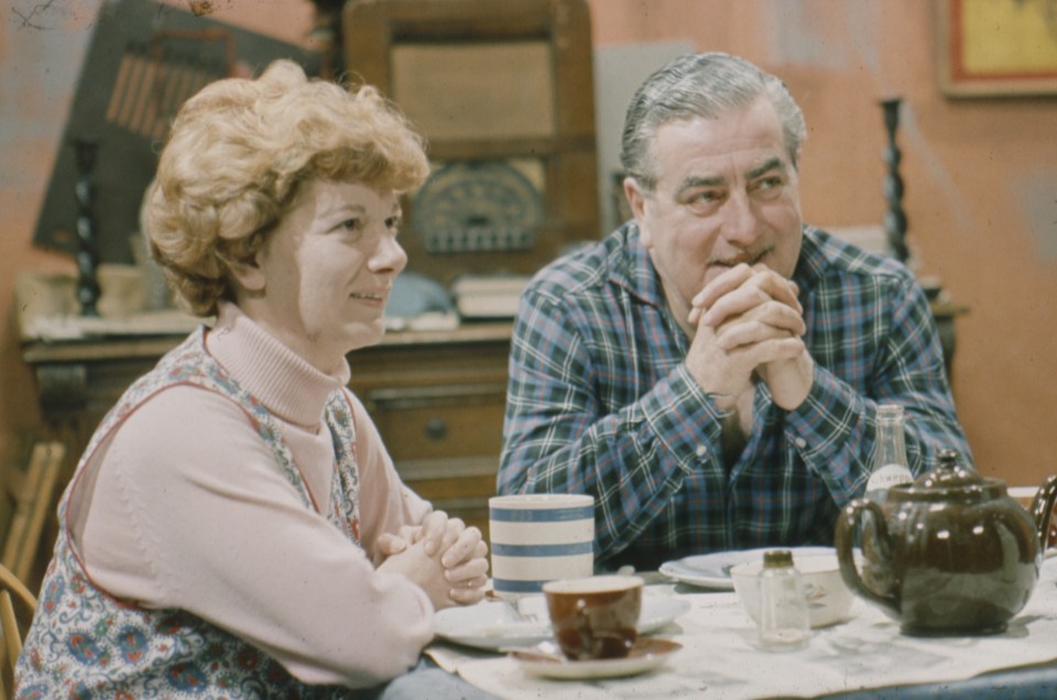 Back in action . . . Corrie favourites Hilda and Stan Ogden share a cuppa