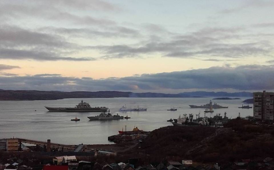 The fleet was pictured leaving its base in the Arctic last week